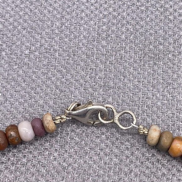 925 Sterling Silver Graduated Jasper Bead Necklace 17 Inch - Picture 5 of 8